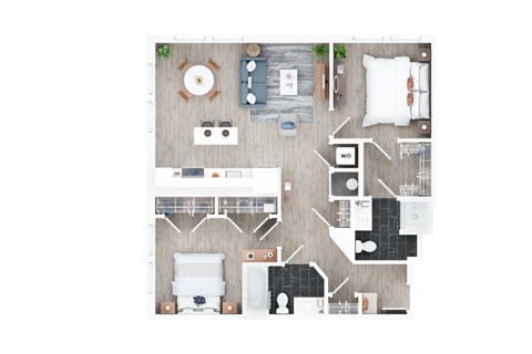 Floor plan for 2 beds, 2 baths, 1020 sqft